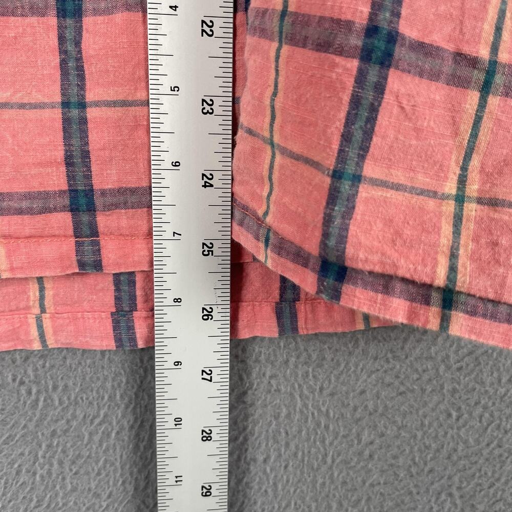 Anthropologie Coral Pink Plaid Ruffle-Sleeve Top - Picture 8 of 8